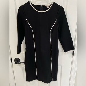 Banana Republic Black White Piping Crew Neck Bodycon 3/4 Sleeve Women’s Size 6